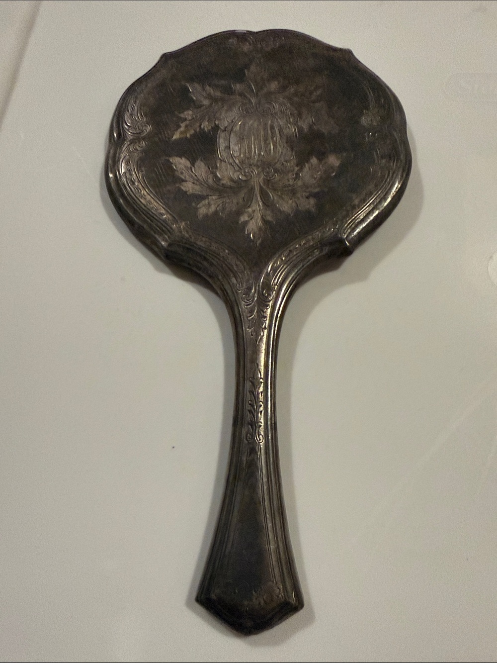 Ornate Engraved Metal Hand Mirror with Monogram - Picture 3 of 7